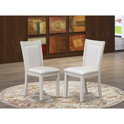East West Furniture MZC0T01 Dining Chair Set of 2 - Cream Linen Fabric Seat and High Chair Back - Wire Brushed Linen White Finish (SET OF 2)`