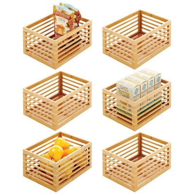 Miumaeov Bamboo Storage Bin Multi-Purpose Bins for Kitchen & Pantry 6 Pack Bamboo Fruit Basket Slotted Cabinet Shelf Storage Organizer Bin for