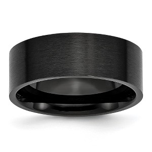 Black Bow Jewelry Men's 8mm Black Plated Stainless Steel Brushed Flat Band - 1 of 4