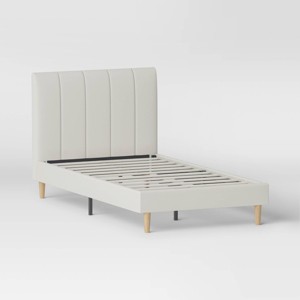 Twin Bed Cream - Room Essentials™: Upholstered Headboard, Plywood Frame, No Box Spring Needed - 1 of 4