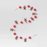6' Fabric Gingerbread Man with Pom Poms Christmas Decorative Wall Garland Brown/Red - Wondershop™