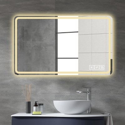 LED Bathroom Mirror,Makeup Mirror With Lights,Wall Mounted Anti-Fog Frameless Cosmetic Mirror With Light,Rounded Square Mirror -The Pop Home
