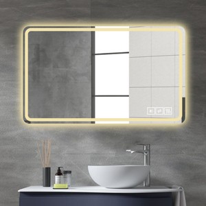 LED Bathroom Mirror,Makeup Mirror With Lights,Wall Mounted Anti-Fog Frameless Cosmetic Mirror With Light,Rounded Square Mirror -The Pop Home - 1 of 4