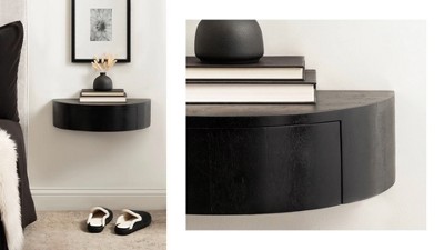 Walnut Brown Mango Wood Floating Side Table with Drawer