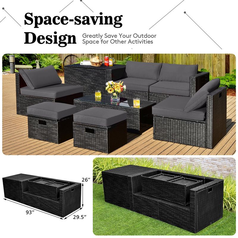 Costway 8PCS Patio Rattan Furniture Set Storage Table Ottoman cover, 5 of 12