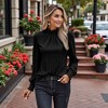 Anna-Kaci Women's Long Sleeve Textured Blouse with Smocked High Neckline and Cuffed Sleeves - 3 of 4