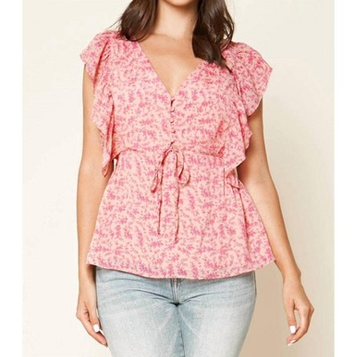 Women's Button Floral Ruffle Top - SUGARLIPS