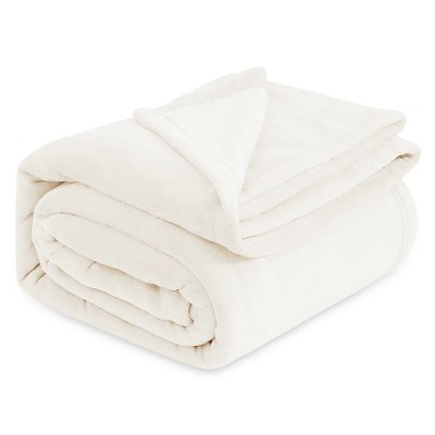 Flannel Blanket Solid 280GSM Soft Fuzzy Plush King Size Cream - Bedsure