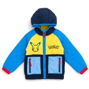 Pokemon Pikachu Faux Shearling Zip Up Jacket Colorblock Little Kid to Big Kid - 1 of 4