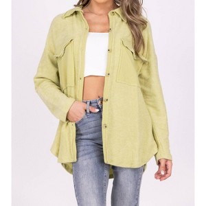 Women's Oversized Textured Button Up Long Sleeve Top - BUCKETLIST - 1 of 4