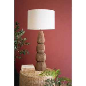 Quad-Carved Mango Wood Table Lamp with Fabric Shade – 39.5" Tall by Kalalou - 1 of 3
