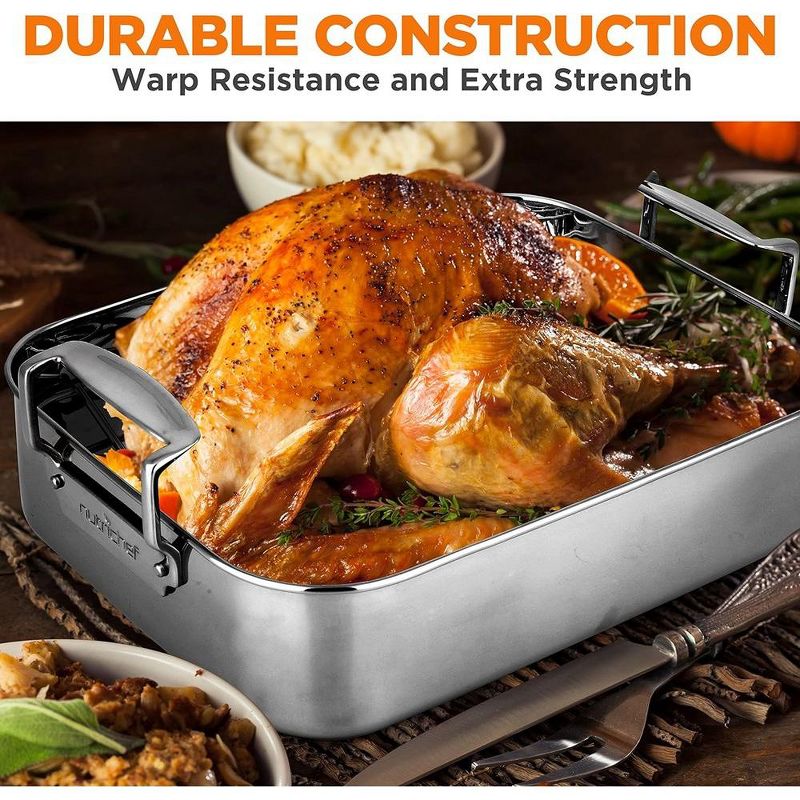 NutriChef Roasting Pan with Polished Rack, Wide Handle, and Stainless Steel Lid, 4 of 9