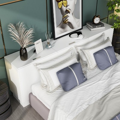 FUFU&GAGA White Full/ Queen Multi-Functional Headboard: Multi-storage Space for a Clean Bedroom, Both Decorative and Practical