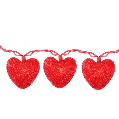Northlight 10-Count Red Heart Mini Valentine's Day Light Set, 7.5ft Red Wire