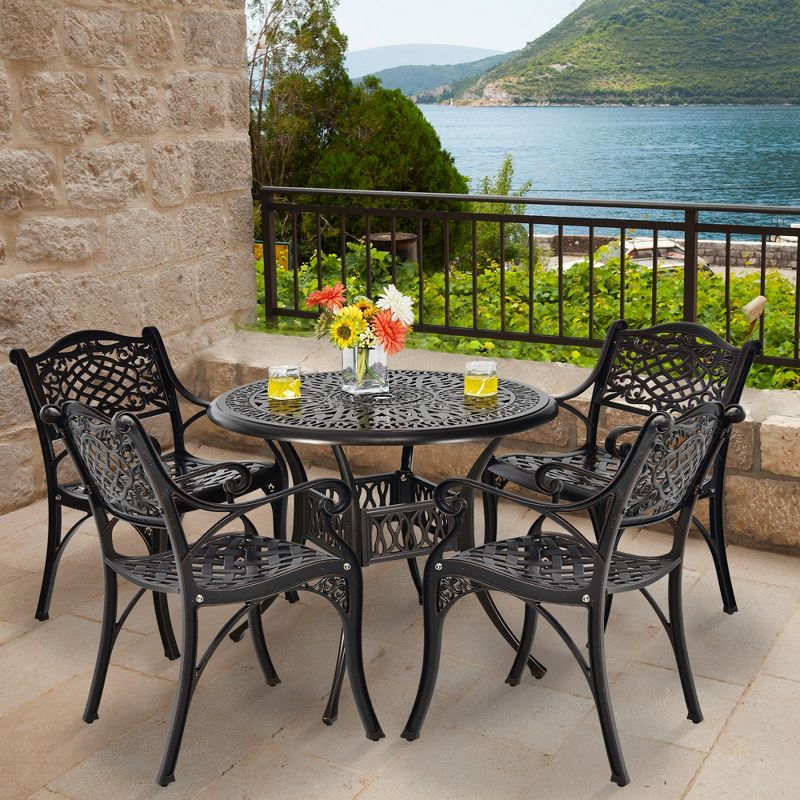 Tangkula 5PCS Cast Aluminum Patio Bistro Set Outdoor Dining Table & Chair Furniture Set, 2 of 10