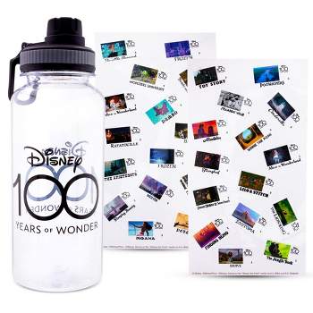 Silver Buffalo Disney 100 Years of Wonder 32-Ounce Twist Spout Water Bottle and Sticker Set