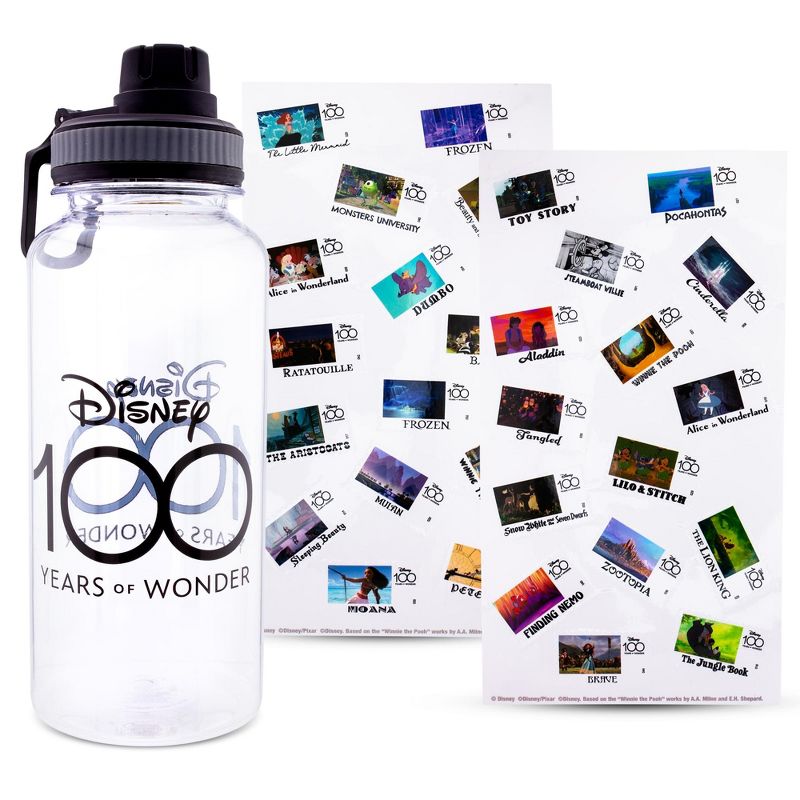 Silver Buffalo Disney 100 Years of Wonder 32-Ounce Twist Spout Water Bottle and Sticker Set, 1 of 10