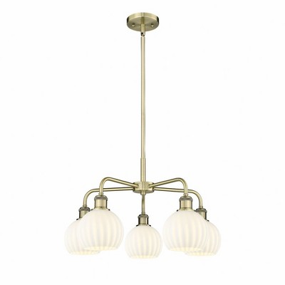 White Venetian - 5 Light Stem Hung Chandelier In Modern Style-13.5 Inches Tall and 24 Inches Wide
