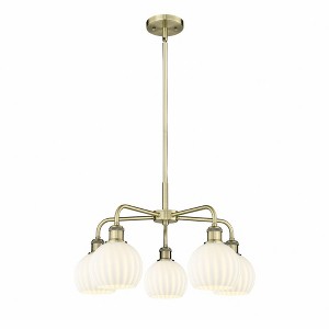 White Venetian - 5 Light Stem Hung Chandelier In Modern Style-13.5 Inches Tall and 24 Inches Wide - 1 of 1