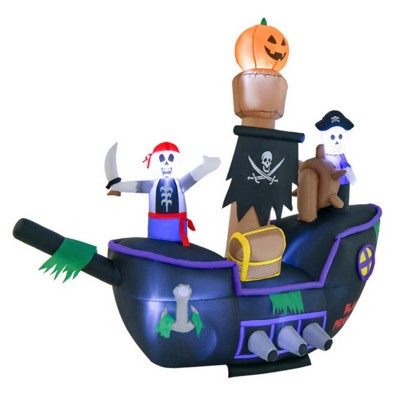 Syemin Decorative Holiday Scene Props 7 FT Halloween Inflatable Skeletons Ghosts On Pirate Ship, Blow-up Pirate Decoration, Black, 13.8"*84"*66"