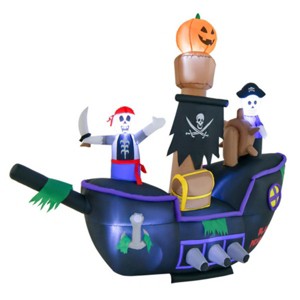 Syemin Decorative Holiday Scene Props 7 FT Halloween Inflatable Skeletons Ghosts On Pirate Ship, Blow-up Pirate Decoration, Black, 13.8"*84"*66" - 1 of 4
