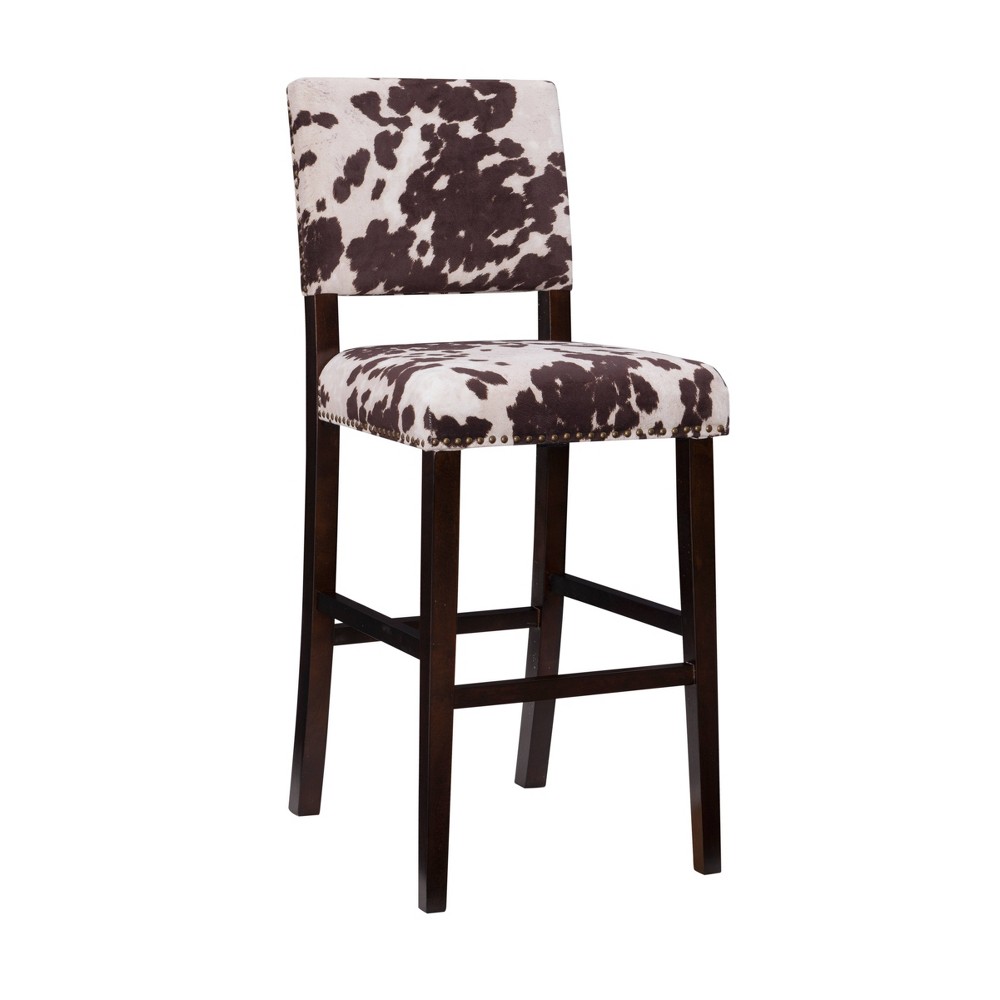 Photos - Chair Linon 29" Corey Microfiber Upholstery Barstool Cow Print - : Espresso Finish, Nailhead Trim 