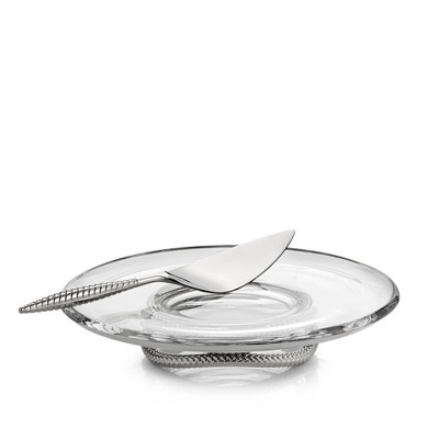 Nambe Braid Footed Cake Plate with Cake Server - Modern Scandinavian Dessert Stand for Weddings, Birthdays & Entertaining - 11", Gift for Newly Couple