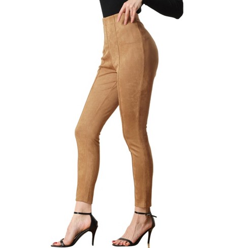 Allegra K Women's Faux Suede High Waisted Elastic Slim Casual Leggings Pants  Brown X-large : Target
