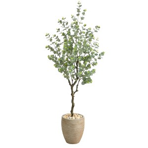 Nearly Natural 5-ft Eucalyptus Artificial Tree in Sandstone Planter - 1 of 4