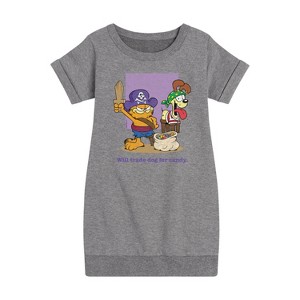 - Garfield - Will Trade Dog For Candy Graphic Short Sleeve Fleece Dress - 1 of 4