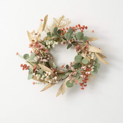 Sullivans Artificial 16" Rust Flower Eucalyptus Ring