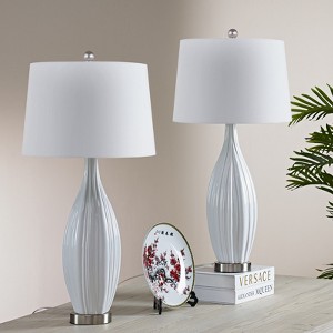 Maxax 31" Tall Ceramic Table Lamps Set of 2, White Rustic Nightstand Lamps for Living Room Bedroom Office - 1 of 4