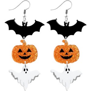Spooky Halloween Earrings: Bat, Pumpkin & Spiderweb Dangle Design - 1 of 4