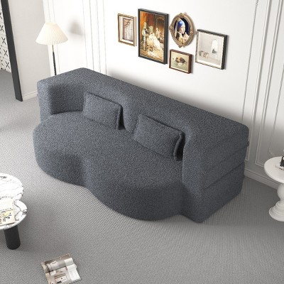 Full Size Modern Convertible Floor Sofa Bed, Foldable Bed with Foam-Filled Mattress, Teddy Fabric Bed with Pillows and Cushions-Baofuwish