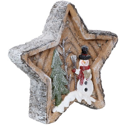 Sunnydaze Indoor Woodland Snowman Star Pre-Lit Holiday Decoration for Table, Fireplace Mantle, or Shelf - 14"