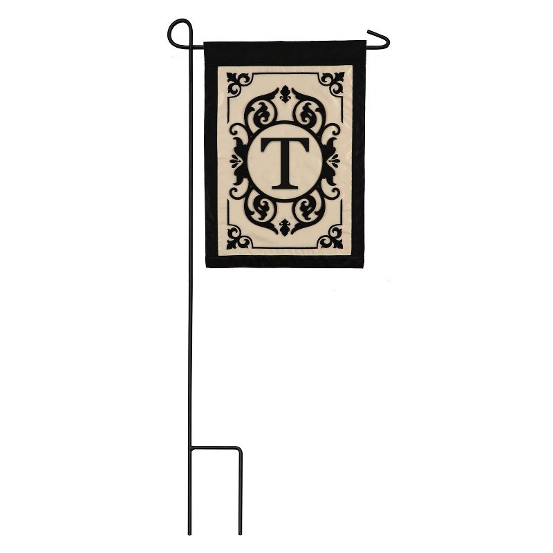Evergreen Flag Cambridge Chic Letter T Monogram Applique Garden Flag - 12.5" Wide x 18" High, 1 of 7