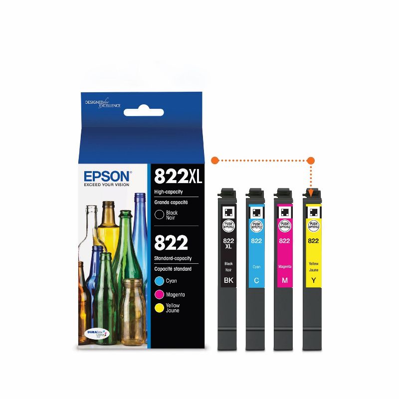 Epson 822XL Black 822 C/M/Y 4pk Ink Cartridges - Black Cyan Magenta Yellow (T822XL-BCS), 3 of 8