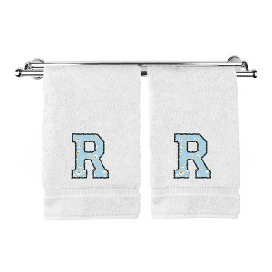 BC BARE COTTON Monogrammed Hand Towels, Personalized Gift, Set of 2 - Embroidered Writing with Light Blue - 1 of 4