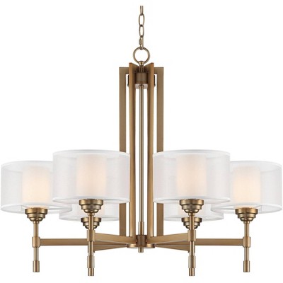 Possini Euro Design Gold Chandelier 32" Wide Modern Glam Double Shade 6-Light Fixture for Dining Room House Foyer Living Room