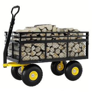 3-in-1 Heavy-Duty Steel Garden Cart, Garden Wagon,with 10 Inch All-Terrain Tires and Removable Mesh Side Panels,180°Rotating Handle,Metal Yard - 1 of 4