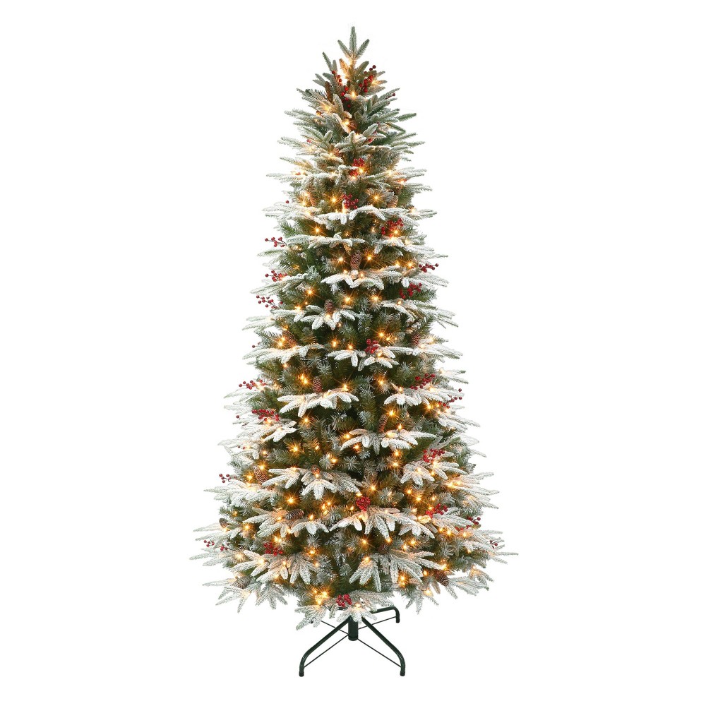 Photos - Garden & Outdoor Decoration Puleo 6.5' Pre-Lit Flocked Halifax Fir Artificial Christmas Tree with Pine 