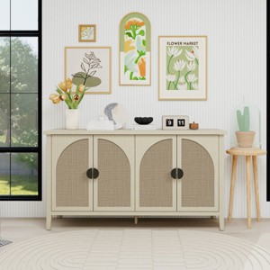 Farmhouse Kitchen Cabinets With 4 Doors, Wood Cabinet With Adjustable Laminates and 3 Gears, Cabinet Kitchen With Anti-Dumping Device-Cuddlewood - 1 of 4