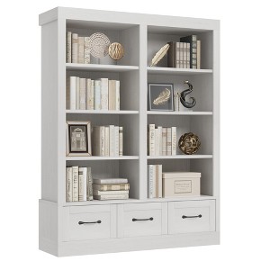 Tall Bookshelf with 3 Storage Drawers, Wood Bookcase with 4 Tier Shelf, Storage Bookcase Cabinet, Display Rack for Library Office Living Room - 1 of 4