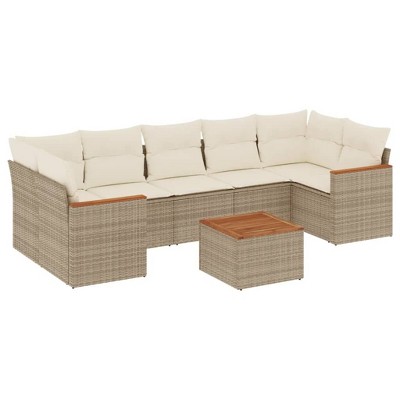 vidaXL Patio Sofa Set with Cushions Outdoor Furniture 8 Piece Poly Rattan - Beige