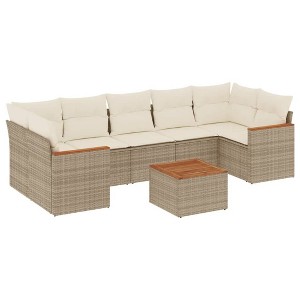 vidaXL Patio Sofa Set with Cushions Outdoor Furniture 8 Piece Poly Rattan - Beige - 1 of 4