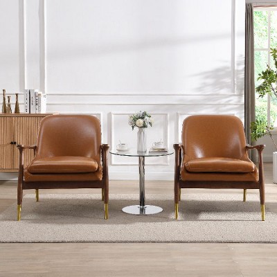 CAVINAS 29.2" Faux Leather Accent Chair with Solid Wood Frame and Brass-Tipped Legs, Arm Chair for Living Room, Bedroom