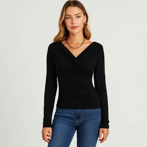 Cherie Code Women’s Wrap Top – Soft Knit, Long Sleeve, V-Neck Fit - 1 of 4
