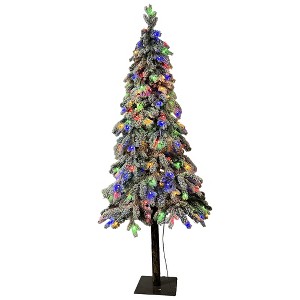 Artificial Christmas Tree, Prelit Snow Flocked Xmas Tree with PE Branch Tips, Colorful Lights, Metal Stand, Full Tree for Christmas Decor - 1 of 4
