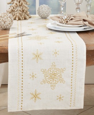 Natural Polyester Snowflake Embroidered Winter Table Runner