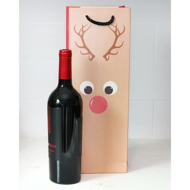 Blue Panda 24-Pack Christmas Xmas Wine Bags - Kraft Paper Bags, Paper Bags with Handles for Shopping, Snowman & Ornaments Design,15.3x3.2x5.5", 3 of 7
